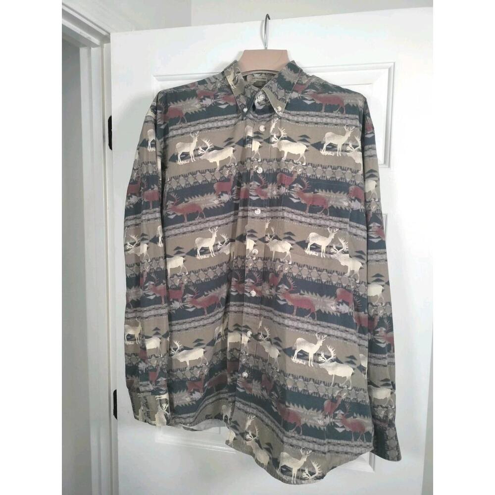 Natural Issue Men’s XL Tall Shirt  Deer Elk Wildlife Print ‎ 100% Cotton